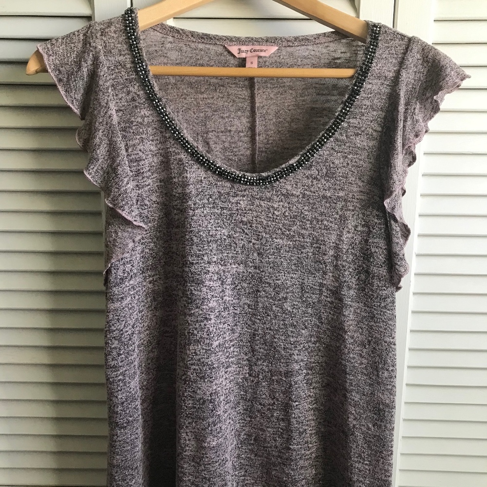 Juicy Couture: Pink/Black Beaded Collar Blouse
